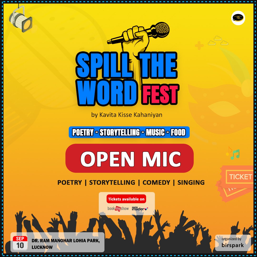 KKKahaniyan's tweet photo. Perform poetry/storytelling/comedy/song in Spill The Word fest
Date - 10 September 2023, Sunday
Time - 11 am
Venue - Dr Ram Manohar Lohia Park, Gomti Nagar, Lucknow
Call 9044974170 to book your slot
#kavitakissekahaniyan #poetry #poem #shayari #lucknow #lucknowopenmic https://t.co/BYc7CwEa8d