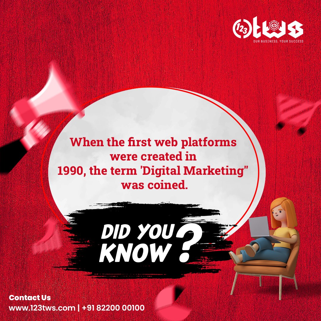 🤓🌐 Did You Know? 👈

In the year 1990, when the first web platforms came into existence, the term 'Digital Marketing' was officially coined! 🚀💻 

#DigitalMarketingHistory #WebBeginnings #DigitalMarketing #MarketingMilestones #DigitalEraStart #DigitalRevolution #123Tws