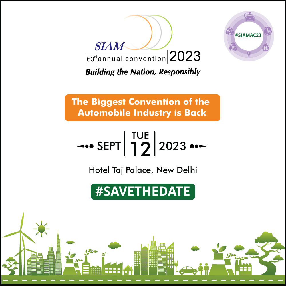 The much awaited 63rd SIAM Annual Convention 2023 returns to engage policy makers, experts, and who’s who of the #Automobileindustry for deliberations on emerging trends and pertinent issues related to Sustainable Mobility. Save the date and Register to join us on 12th September,…