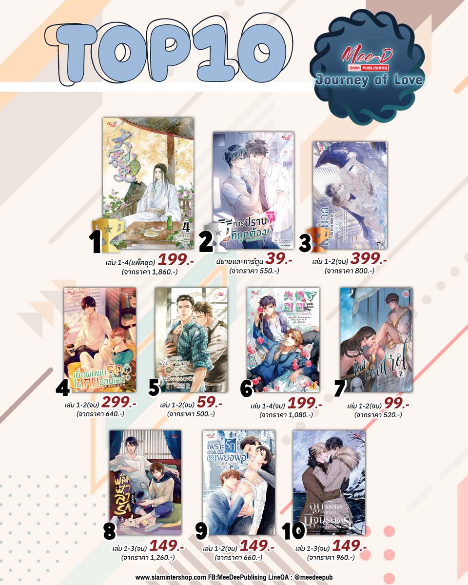 MeeDPub's tweet photo. TOP 10 กับโปร Journey of Love❤️
แพ็คชุดลดราคา "เริ่มต้นที่ 39 บาท"
📷คลิก >>https://t.co/omXSmAQq8y

#siamintershop #siaminterbook #นิยายวาย #มีดี https://t.co/jEipgi0sVz