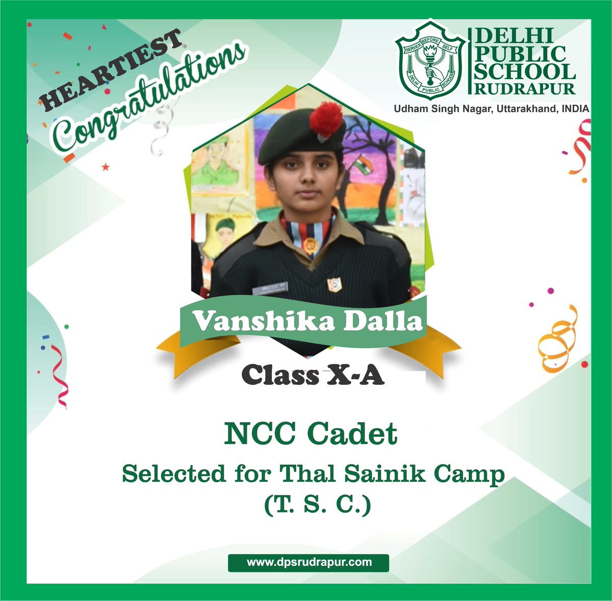 Heartiest Congratulations || Vanshika Dalla_Class X-A || Selected for Thal Sainik Camp

#dpsrudrapur #delhipublicschoolrudrapur #bestschoolintown #bestacademics #ncc