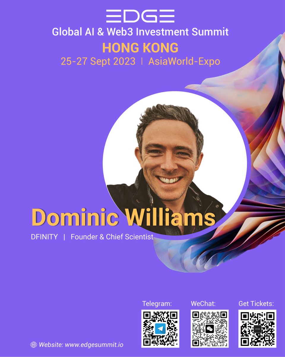 🎙️ HUGE SPEAKER ANNOUNCEMENT 🎙️ @dominic_w, Founder & Chief Scientist of @dfinity is an official speaker at EDGE Summit! 🎉 📍 Hong Kong, China 🗓️ Sept 25-27, 2023 🎟️ Tickets: eventbrite.hk/e/edgeai-web3-… See you there. #EDGE2023