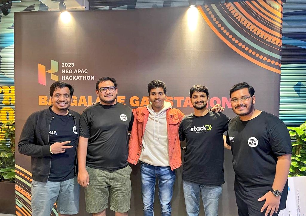 VijayAnkit1993's tweet image. Won 🏆 at #NeoAPACHackathon by @Neo_Blockchain, @StackOS, @OKX! 1st place + #StackOS prize among 10/120 finalists! 🚀 Thanks to my team: @rohanreddy888, @chaitanyasjoshi, @sivramshastri, @Sruthi_2408! #TeamWork