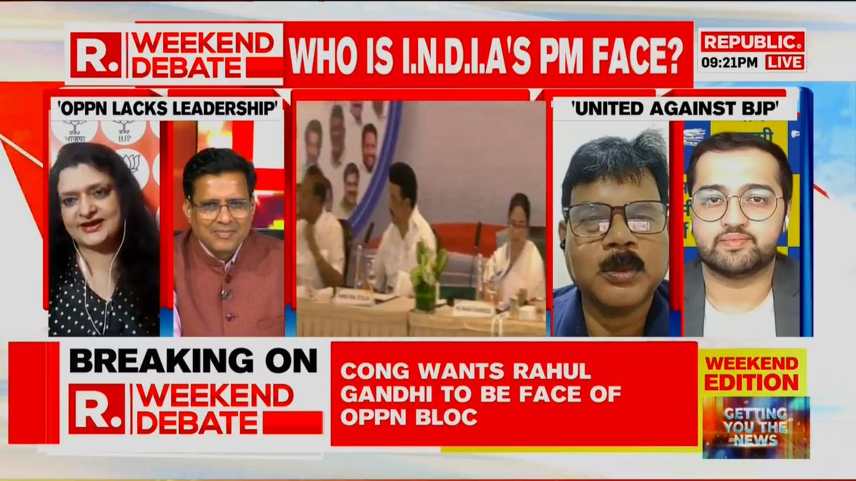 vinitgoenka's tweet image. Yesterday on @republic Tv.
I.N.D.I.A vs NDA 

My points: 
DONOT call them &quot;INDIA&quot;
- Its I. N . D. I. A all letters are separate. 

➡️Its #Dynastic + #Anarchist Politics vs Meritocracy &amp;amp; Democracy.
➡️Its 2nd Majority Vote bank #appeasement vs #Sabka SaathSabkaVikasSabkaVishwas…