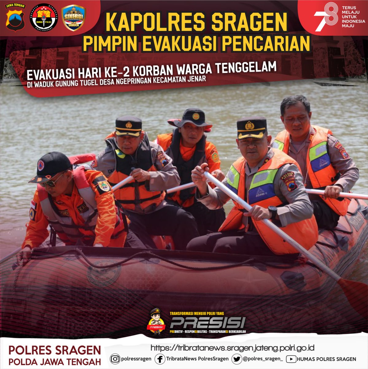 PolsekJenar's tweet photo. Kapolres Sragen Pimpin Langsung Pencarian Korban Tenggelan di Waduk Gunung Tugel Jenar

Berjibaku Lakukan Pencarian, Kapolres Sragen Pinta Doa Agar Korban Tenggelam di Waduk Gunung Tugel Segera Ditemukan https://t.co/pyLBIqpcop