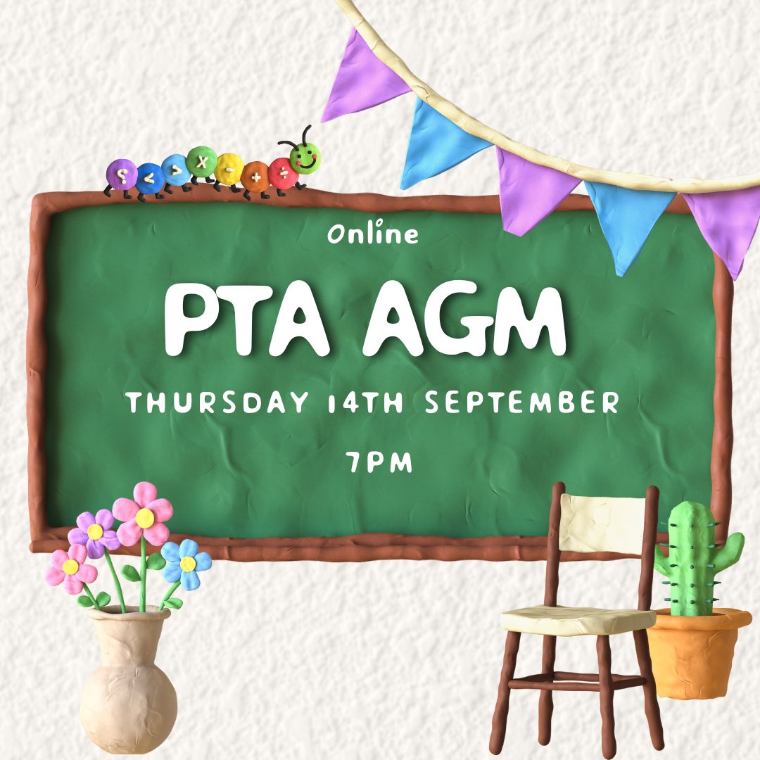 Our AGM will take place at 7pm on Thursday 14th September. All welcome. Online meeting link will be shared soon. #agm #allwelcome #pta