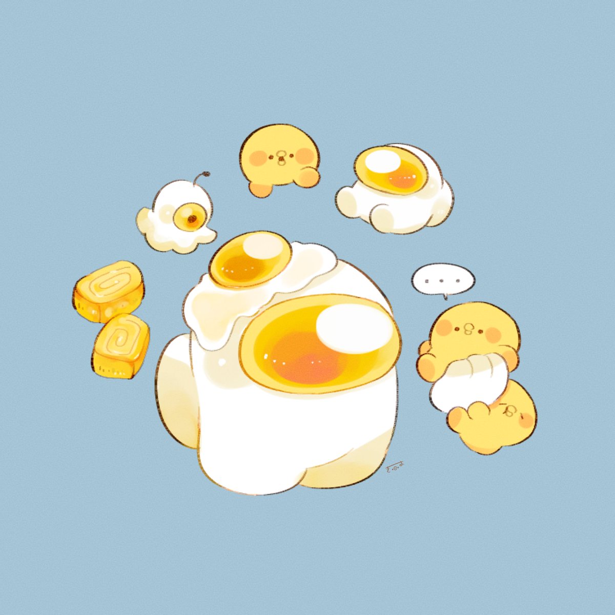 ... food egg (food) no humans spoken ellipsis simple background blue background  illustration images