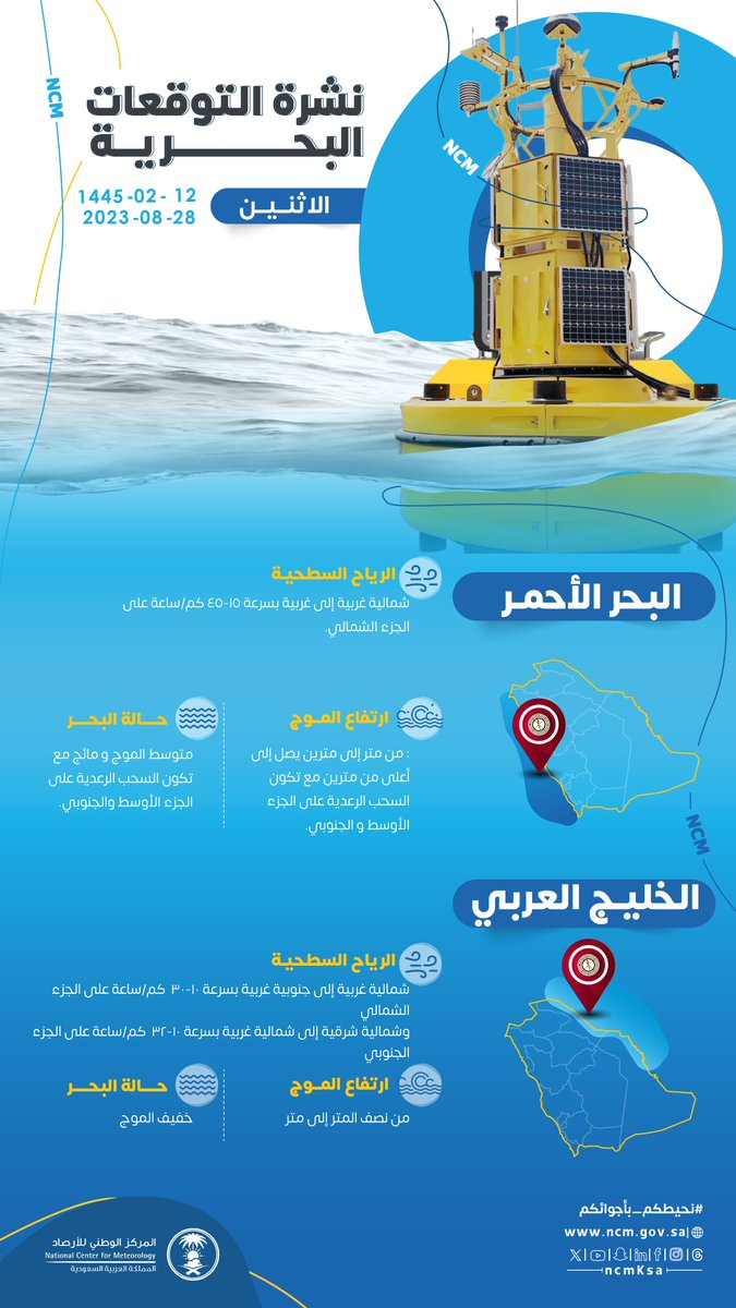 NCMKSA's tweet photo. حالتا #البحر_الأحمر و #الخليج_العربي اليوم #الاثنين  2023/8/28م   

#نحيطكم_بأجوائكم https://t.co/gzpf3ZrWeq