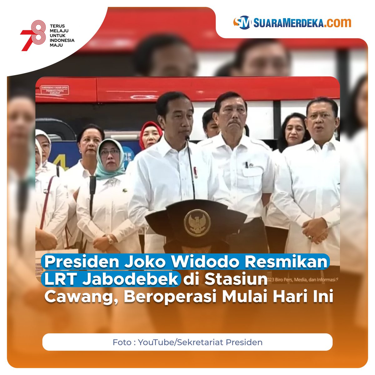 suaramerdeka's tweet photo. LRT Jabodebek resmi beroperasi mulai hari ini. Moda transportasi yang wajib dicoba!
https://t.co/tO8dSIFTS5
#suaramerdeka #suaramerdekacom #LRT #presidenjokowi #lrtjabodebek #stasiuncawang #modatransportasi #transportasiumum https://t.co/bYC4r6s8zo