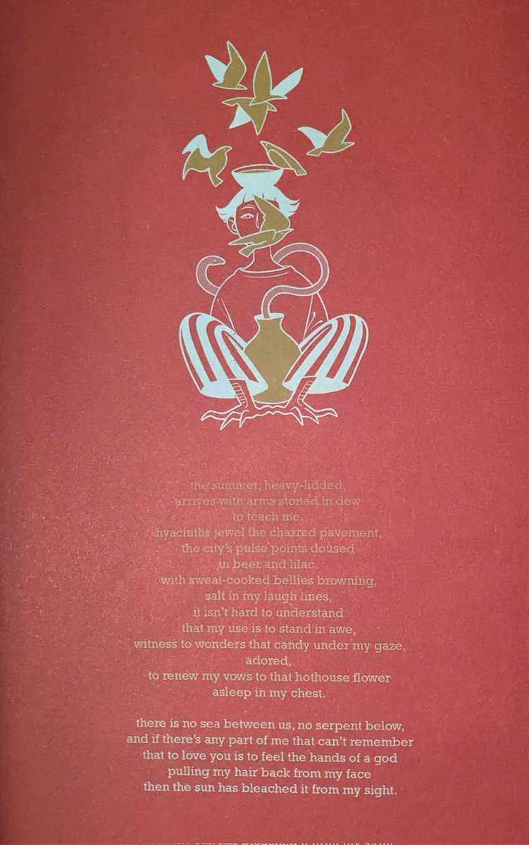 daniellekweeks's tweet photo. "it isn't hard to understand 
that my use is to stand in awe, 
witness to wonders that candy under my gaze, 
adored"

–illustration and poem excerpt by @hirosemaryhello , from Golden Record (Silver Sprocket 2023)

#TheSealeyChallenge https://t.co/c8HzUjPIs7