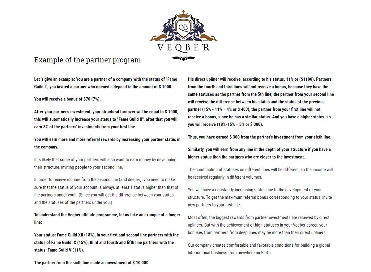 mark_dombrovski's tweet photo. #VeqberGuild, a renowned UK investment company now entering the online market.

Deposit plans in #BTC, #ETH, #USDT, starting at $60 or equivalent, offer diverse options.

QB offers from 0,8% up to 5.2% daily ROI, prioritizing investor success.

With unlimited referral system, you benefit from investments and profits from referred partners, fostering collaboration.

Sign up at: https://t.co/Qj4kyBi2kl
Shape your financial future with Veqber Guild.

#PassiveIncome #CryptoInvestment #QBteam