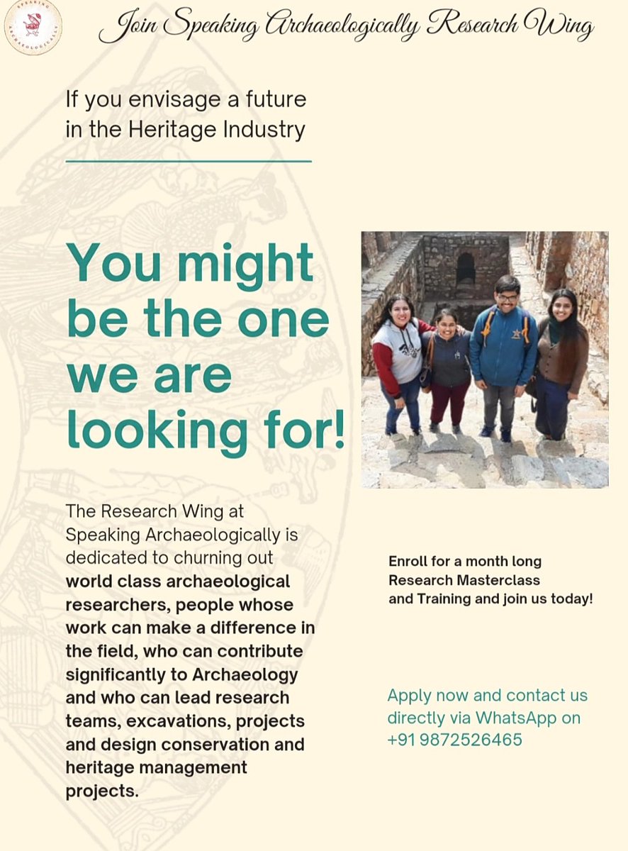 Speaking Archaeologically is recruiting for their Research Wing. Course directed at all levels (Bachelor's to Post Doctoral) in History, AIHC, Conservation, Museology and Heritage Management.

#archaeology