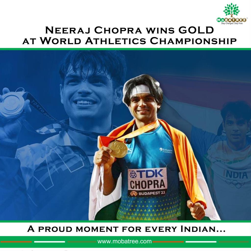 Neeraj Chopra scripted history yet again! Became the first Indian to win a gold medal in the World Athletics Championships with a big throw of 88.17m in the men’s javelin final. #neerajchopragold #worldathleticschampionships2023 #trendingnow #trendingnews #mobatree