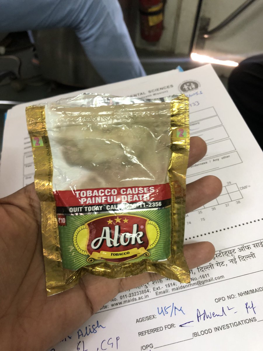 manojsaboo8's tweet photo. @ManishaKhairna8 Good afternoon sir /mam , Tobacco pouches without warnings are available in Indian market , Found it from patient while doing OPD in Mobile Dental Van of MAIDS New Delhi https://t.co/cCXjV3IdHz