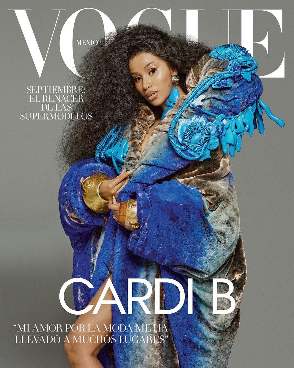 CardiB on the cover of @VogueMexico in the brown velvet astrakhan
