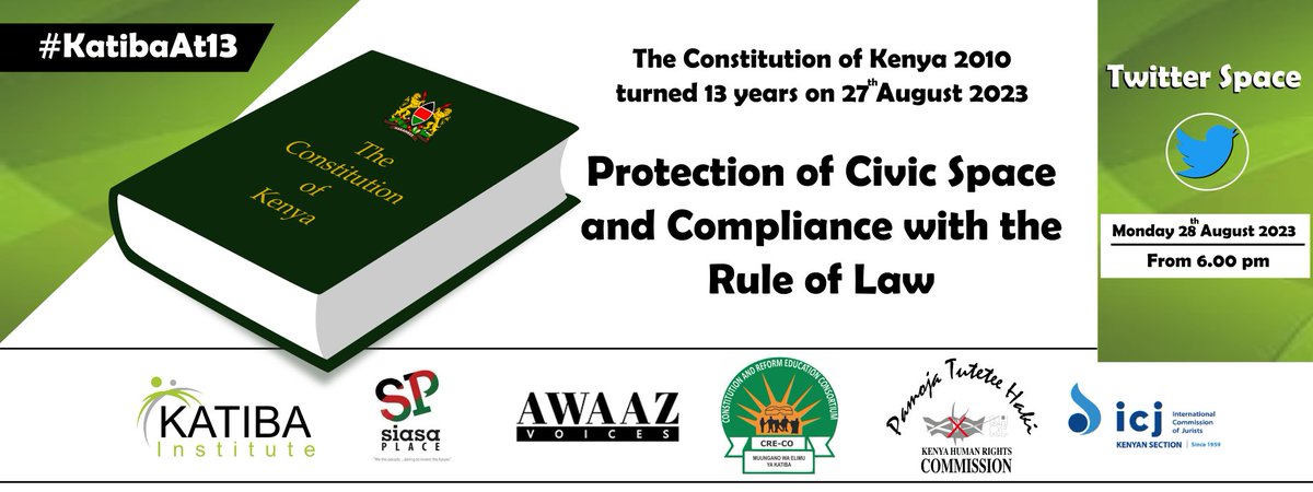 Join us today @ 6:00 pm for a discussion about protecting civic space and compliance with the rule of law. x.com/i/spaces/1nAKE… 

#KatibaAt13