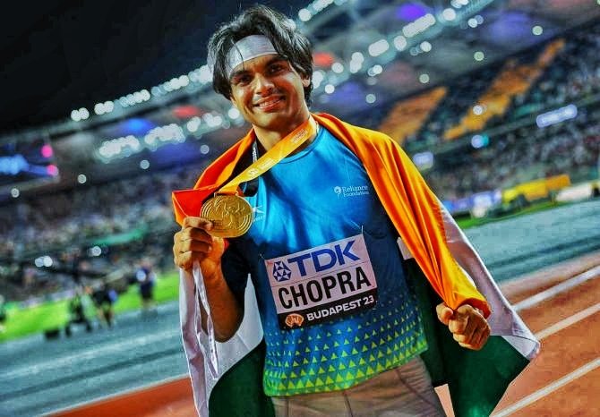 teacheranand's tweet photo. Congratulations to @Neeraj_chopra1 for becoming the first Indian to win Gold at the #WorldAthleticsChampionships2023  
We all are proud of you.
#NeerajChopra https://t.co/cqkk8s6FR0