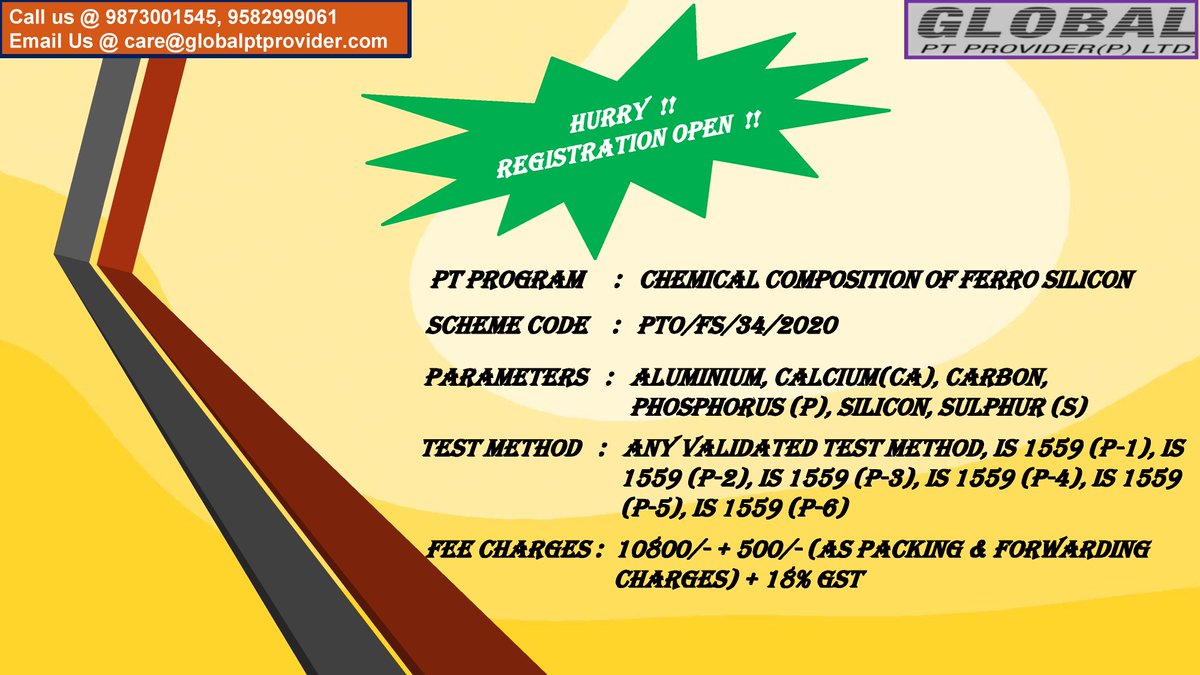 pt_limited's tweet image. #globalptprovider #ptprograms #proficiencytestings #chemicalcomposition #ferrosilicon #schemecode #aluminium #calcium #carbon #phosphorus #silicon #sulphur #parameters #testmethods #validatedtestmethod #hurryup #registrationisopen