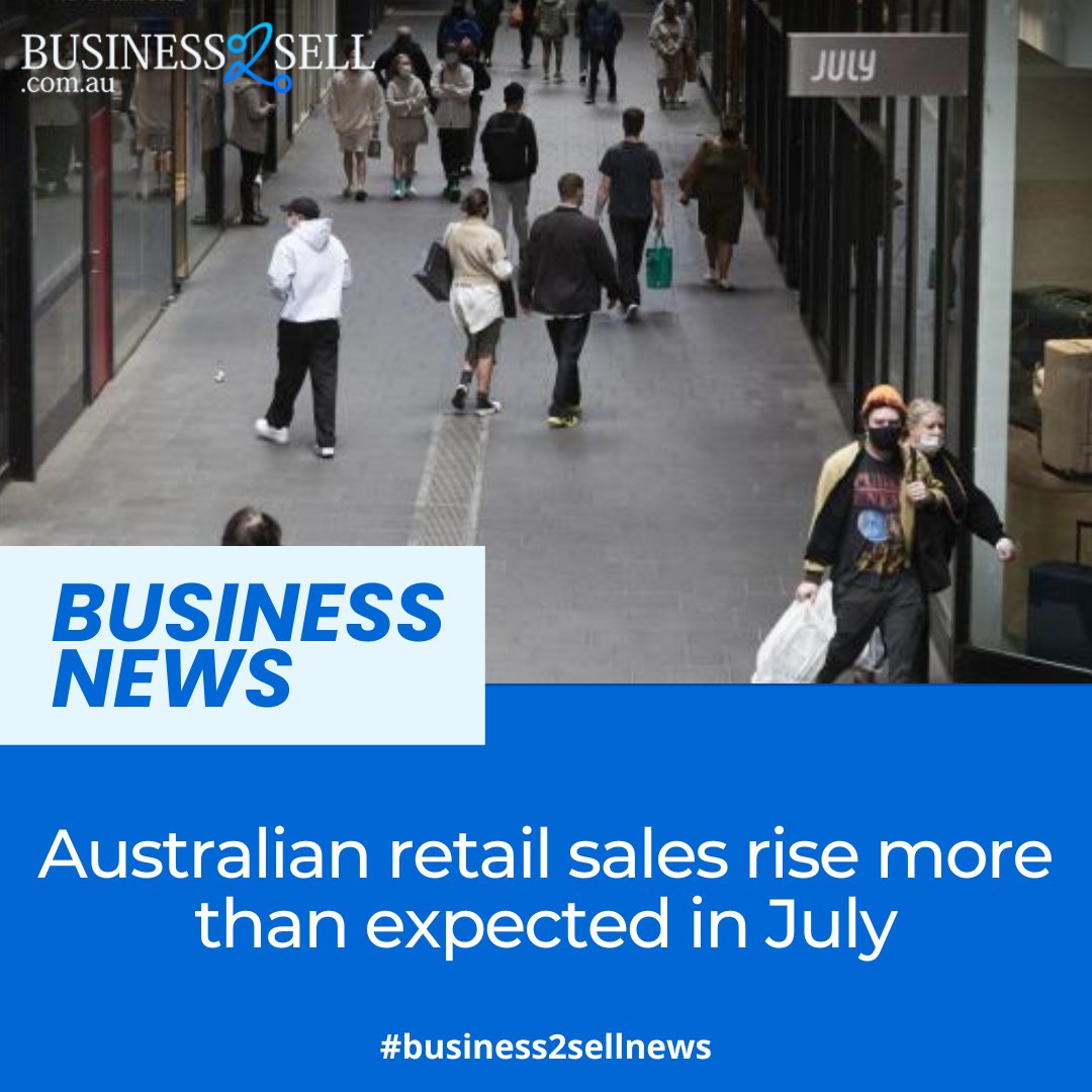 Australian retail sales beat expectations in July, rebounding from the previous month's dip.

For more information do visit - in.investing.com/news/australia…

#RetailRise #EconomicSurge #RetailSuccess #EconomicGrowth #RetailThrive #AustraliaEconomy #RetailTrend #Business2sell