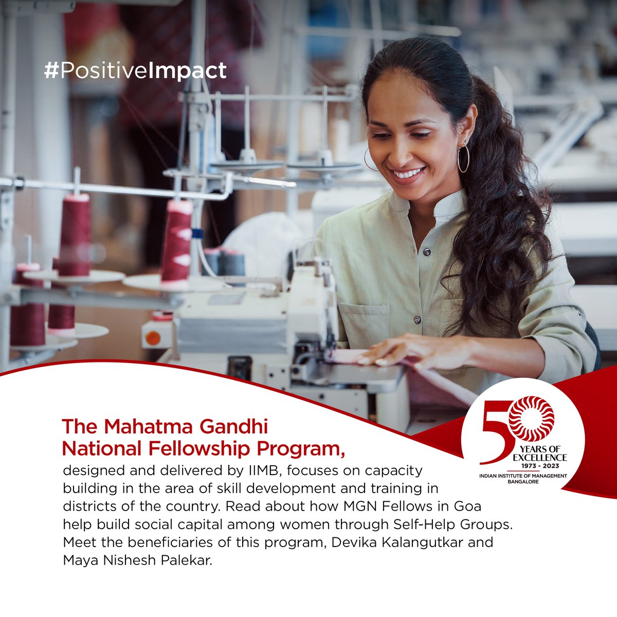 iimb_50's tweet photo. Discover the inspiring journey of Devika Kalangutkar and Maya Nishesh Palekar, two remarkable individuals who are making a positive impact through their self-help groups.
#PositiveImpact #IIMBGoldenJubileeEvents #IIMB #CelebratingExcellence #IIMBangalore #IIMB #50yearsofIIMB https://t.co/uSpOaWtYnN