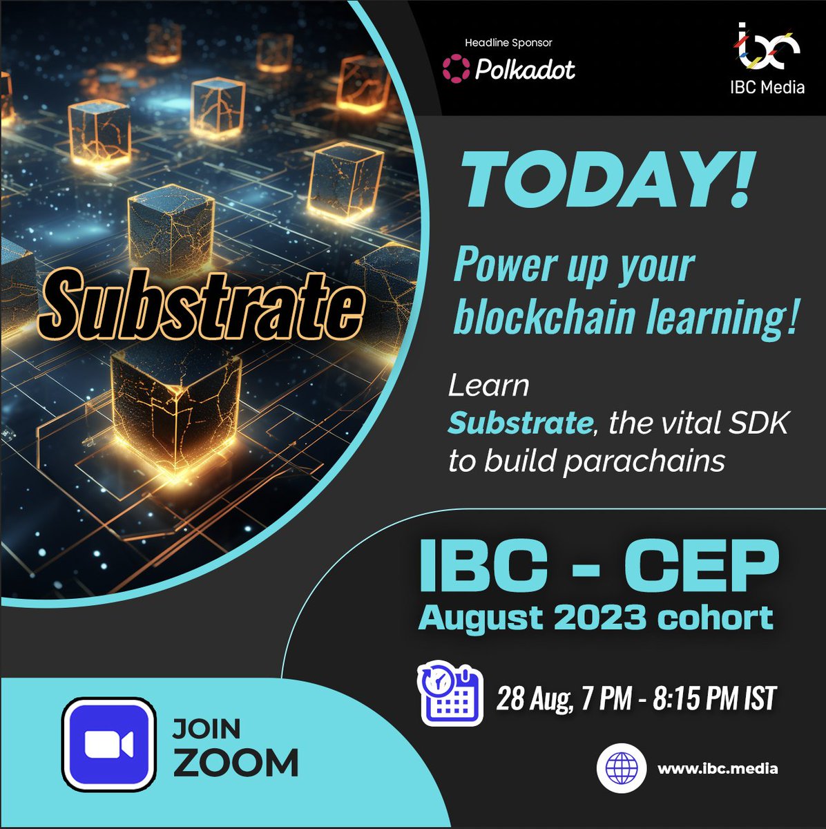 Calling student Devs! 🚀 Join us today for an exciting Substrate session – the powerhouse SDK for blockchain parachains. Fuel your blockchain journey! 🌐
📅 Aug 28 🕖 7:00 PM IST
Don't miss out! Register at: ibc.media/cep
#Blockchain #Substrate #Developer #TechLearning