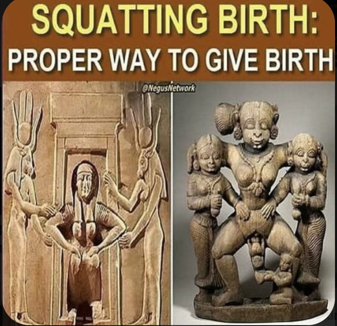 Squatting Birth…looks like the most logical way to give birth…not to mention safer! Gravity will help while you push & I bet it’s quicker! 
Pregnant Moms tell your birthing coach to put you in a pool for “Squatting Birth” #Pregnancy #NaturalBirth  #egyptionbirth #BlackTwitter