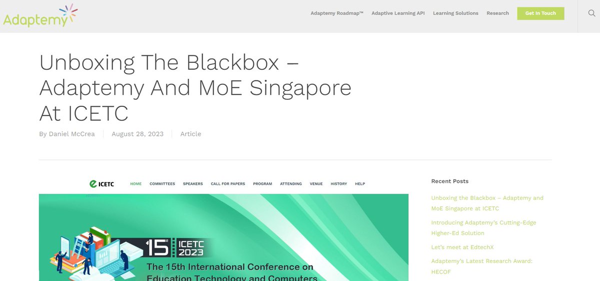Adaptemy will be presenting at the International Conference on Education Technology and Computers (ICETC) 26-28 September.

The paper is a joint presentation with Adaptemy and the MoE Singapore on "Explainability of AI"

tinyurl.com/y2xrafrh

#edtech #AI