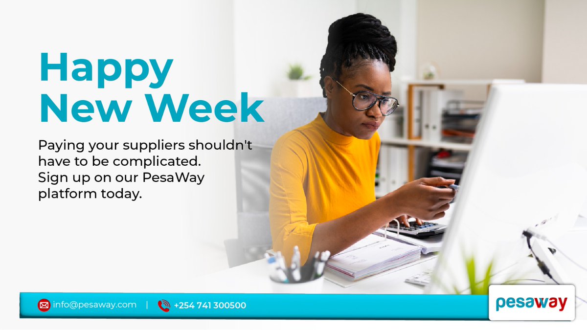Happy New Week! 🌟 As you dive into this week's opportunities, consider this: paying your suppliers should never be a source of complication. Introducing PesaWay, where we believe in simplifying the intricate.
#SimplifyBusiness #EfficiencyUnleashed #NewWeekNewOpportunities