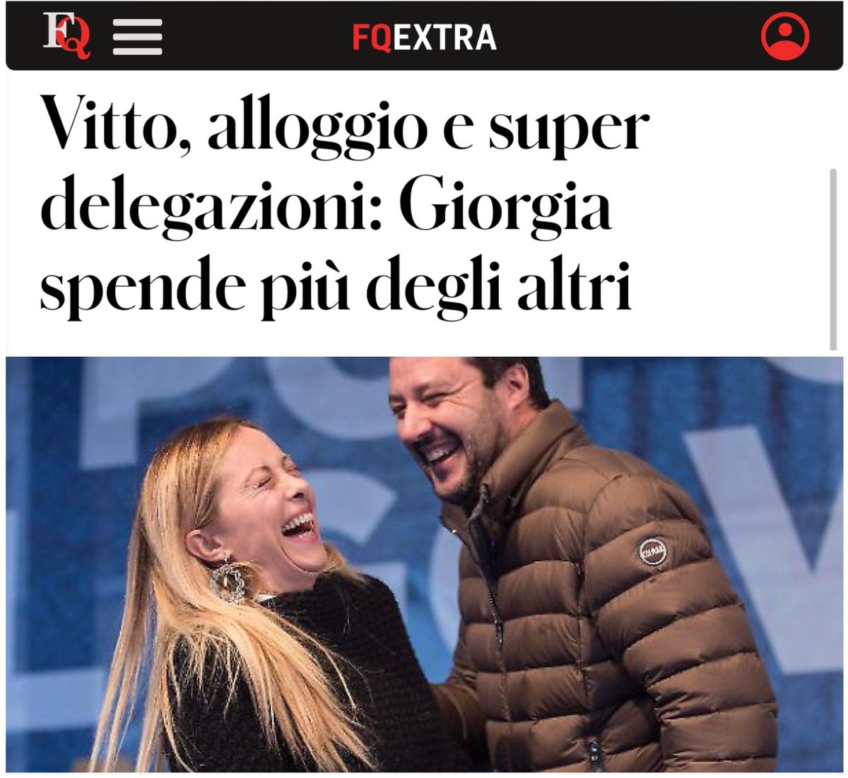 JacopoDelTaglia's tweet photo. Mentre milioni e milioni di italiani hanno difficoltà a tirare avanti il nostro PdC #Meloni continua a fare i suoi tour. In soli 6 mesi ha speso circa 194 mila euro SOLO DI PERNOTTAMENTI E PASTI. Questo è l’esempio https://t.co/fk9JHtf5It