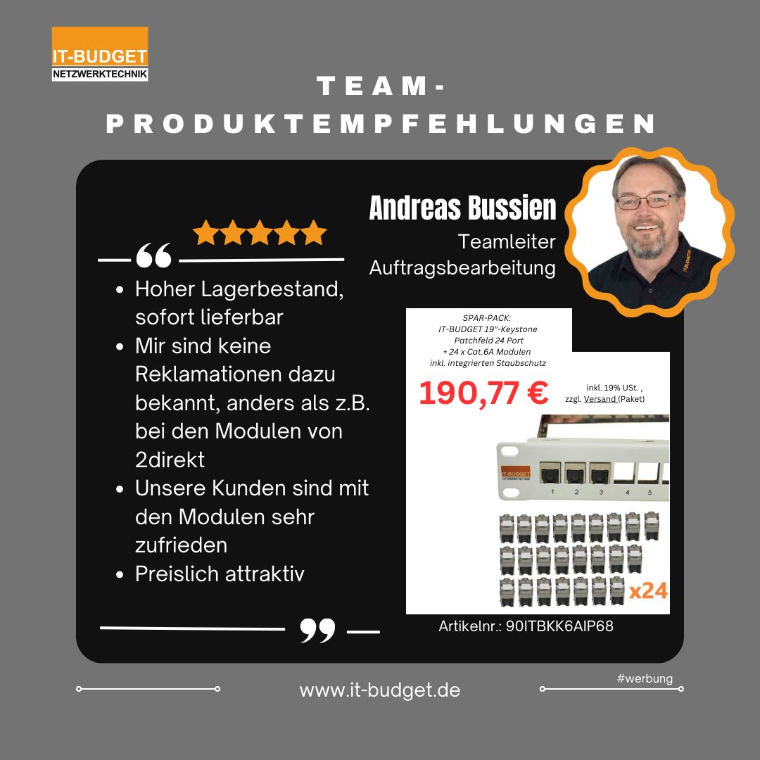 itbudget1's tweet photo. 🤩 Die heutige 𝗧𝗲𝗮𝗺-𝗘𝗺𝗽𝗳𝗲𝗵𝗹𝘂𝗻𝗴 von: 𝗔𝗻𝗱𝗿𝗲𝗮𝘀 𝗕𝘂𝘀𝘀𝗶𝗲𝗻, 𝗧𝗲𝗮𝗺𝗹𝗲𝗶𝘁𝗲𝗿 𝗔𝘂𝗳𝘁𝗿𝗮𝗴𝘀𝗯𝗲𝗮𝗿𝗯𝗲𝗶𝘁𝘂𝗻𝗴 📷 #netzwerktechnik #itschutz #sicherheit #itbudget #hardware #lustaufhandwerk #elektro #technik #elektrotechnik #serverschrank #werbung https://t.co/DS8U7GnHNp