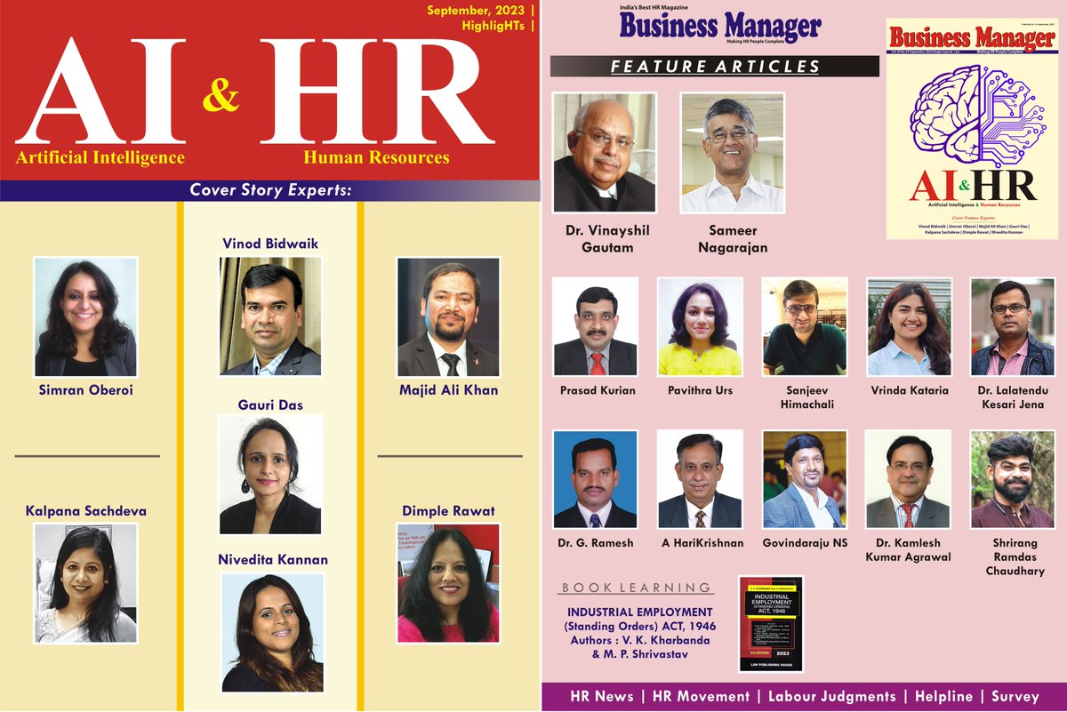 AI &amp; HR - Sept. 2023 set to be released on 1st Sept. 2023 - businessmanager.in <a href="/Simranoberoi31/">Simran Oberoi</a>  <a href="/vinodbidwaik/">Dr. Vinod Bidwaik 🇮🇳</a>  <a href="/majidalikhan88/">Majid Ali Khan</a>  <a href="/GauriDas2020/">Gauri Das</a>  #aritificialintelligence #ai #artificialintelligencetechnology #humanresources #humanresourcesjobs #humanresourcesmanagement