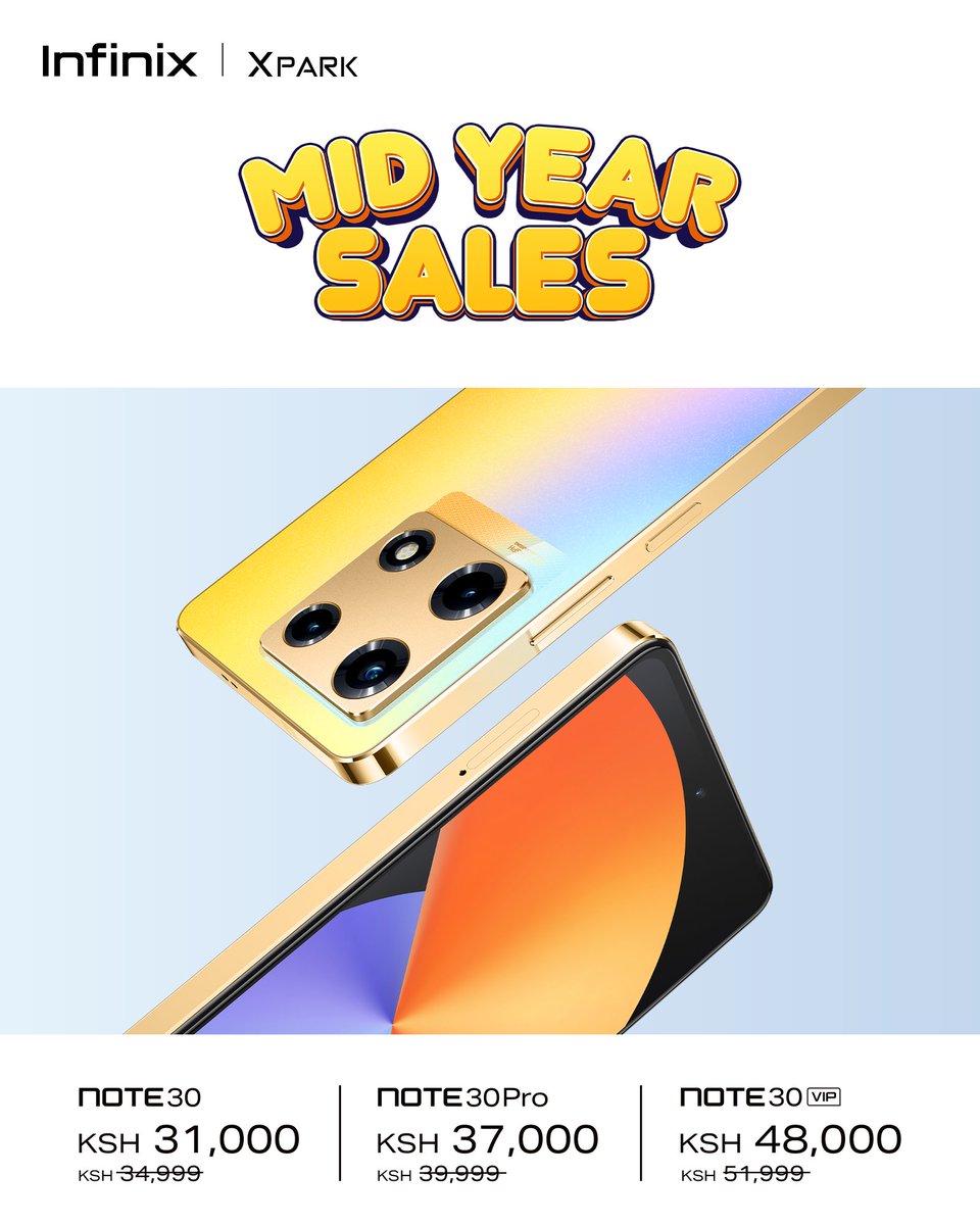 InfinixKenya's tweet image. Time to upgrade to the Infinix NOTE 30 Series.
Take advantage of the XPark Mid-Year Sale to get yours at a discounted price.

Click bit.ly/XParkFlashSale to get yours.

#InfinixNOTE30Ke #TakeChargeKe