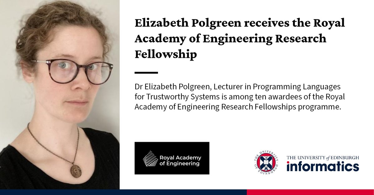 Congratulations to Elizabeth Polgreen, recipient of the RAEng Research Fellowship.
Her research looks into automating the manual tasks of updating issues with legacy code, which is expensive to maintain and often full of bugs.
🔗 edin.ac/3KVCOQQ

#RAEngResearch @RAEngNews