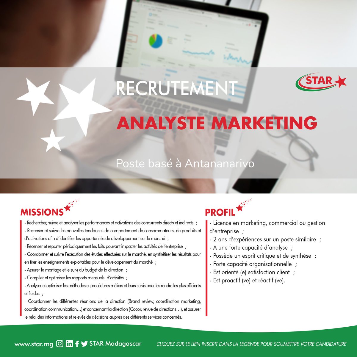 star_mdg's tweet photo. Venez briller avec nous
Nous recrutons :
- Un chef de département développement RH
Lien pour postuler : https://t.co/KeiQ9QVBo2...
- Un analyste marketing
Lien pour postuler : https://t.co/SSeng1m1mU
#STAR #STAR70ans #EnsembleBrillonsPlusFort #recrutement https://t.co/5xUJDJdvUb