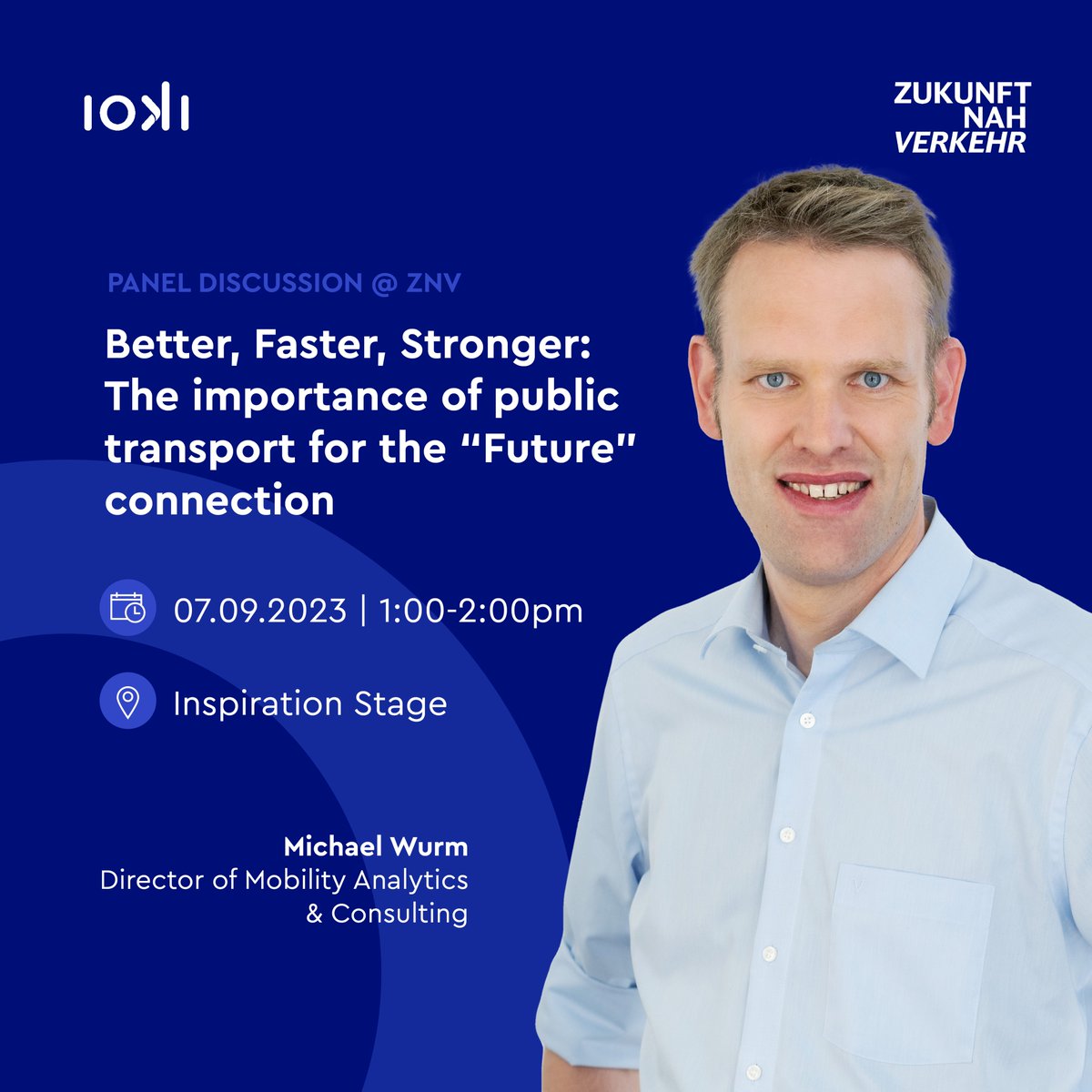 1 week left till #ZNV23!⏱️ We will participate in the following panel discussions: 1️⃣'Real-time data - the untapped treasure of #transport companies?' 2️⃣'Better, Faster, Stronger: The importance of #publictransport for the 'Future' connection' Tickets👉zukunftsplattform-nahverkehr.de/events/be05b1a…