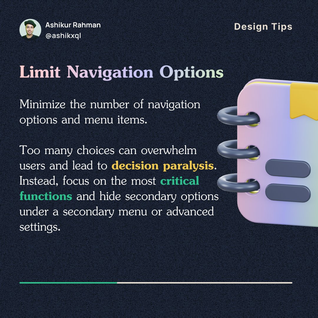 DesignPicko's tweet image. Simplifying UI and Creating Intuitive Navigation.

😎Visit: designpicko.com

#ClearNavigation #SimplifyUX #EasyNavigation #ClutterFree #UserTesting #EngagingUI #SimpleInteractions #IntuitiveDesign #UserExperience #SimplifiedUI #OrganizedUI #ImprovedNavigation