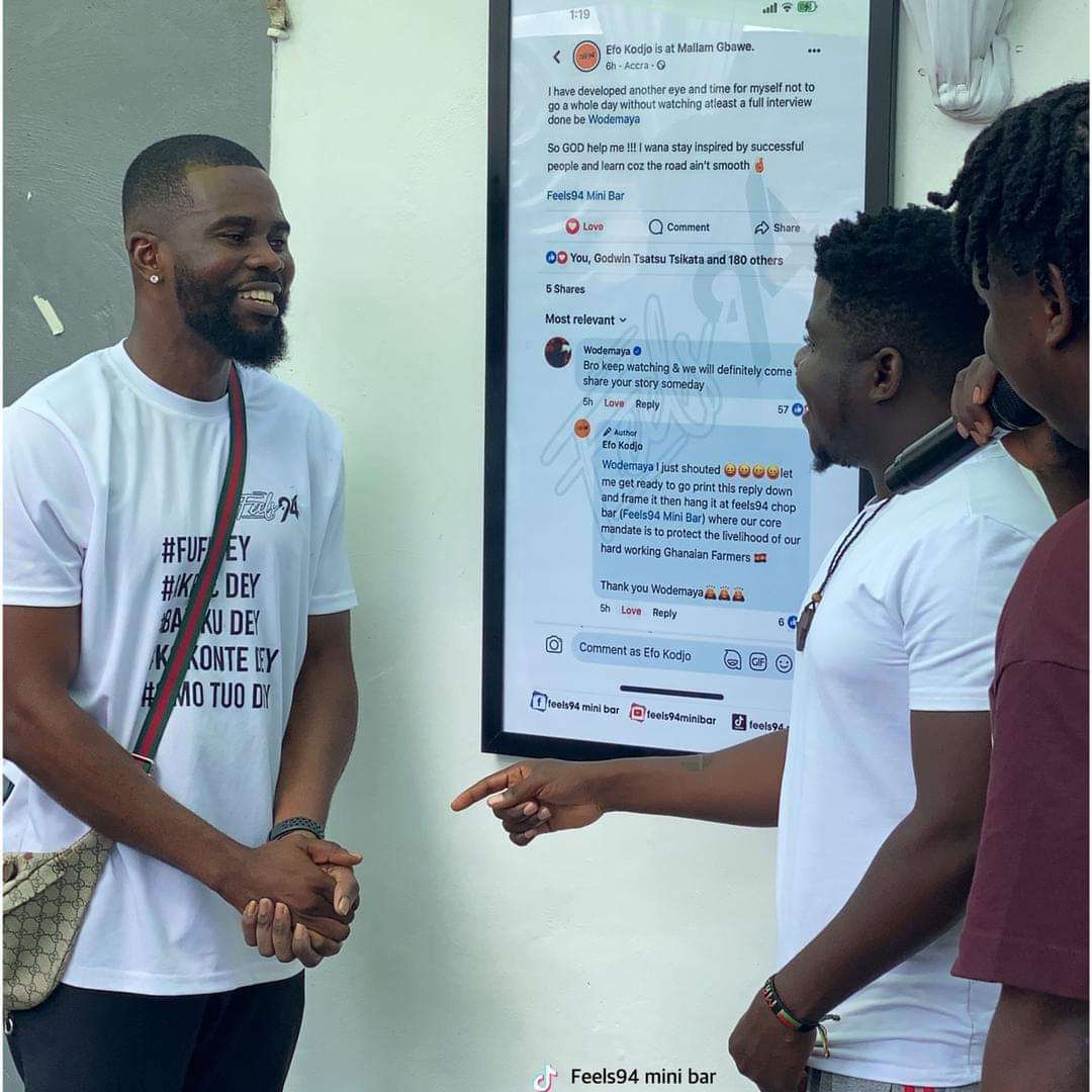 feels94_village's tweet photo. See what the Lord has done 🇬🇭 @wode_maya  visited us at our local chop bar yesterday and he enjoyed our meal ♥️♥️♥️♥️

We really appreciate his presence

God bless you so much https://t.co/O5fPlltdHb