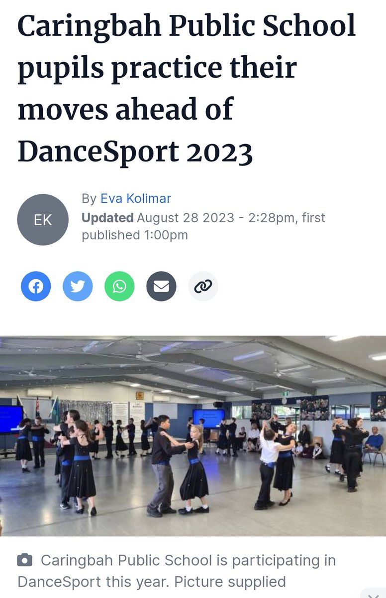 DANCESPORT IN THE NEWS! On <a href="/DanceSportGala1/">DanceSport Gala</a> eve, it's great to see our program in the media! Well done to the team at <a href="/caringbah_p/">Caringbah PS</a>! <a href="/NSWEducation/">NSW Dept of Education</a> <a href="/CeciAmbos/">Ceci Ambos</a> <a href="/JennyMorrison75/">Jenny Morrison</a> theleader.com.au/story/8321365/…