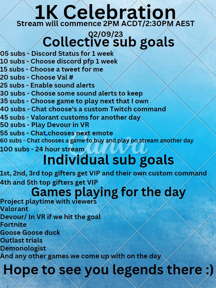 xkevvyC's tweet photo. G'day you absolute legends, here is the announcement and games scheduled for the 1K celebration this September 2, 2:00 PM for the promised Horror 12-hour stream, to cut it up I may run some Val or Fortnite with mates so that it's not constant horror. https://t.co/k0FLv8JPmB https://t.co/MP1u5cMSH2