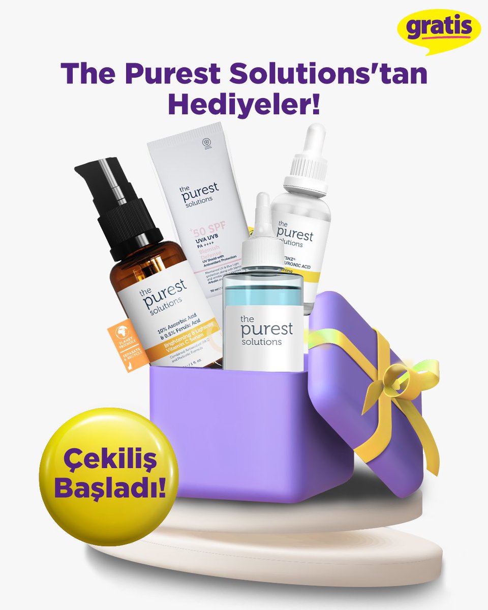 🎁 HEDİYEEEE ZAMANIIIII 🎁 
Cilt bakım tutkunlarının çooook sevdiği The Purest Solutions ürünleriyle dolu kutuyu kazanan 10 kişiden biri olmak istiyor musun? Cevabın evet ise işte yapman gerekenler: 

✨ @gratistr hesabını takip et, 
✨ Bu tweet’i rt’le veee "The Purest