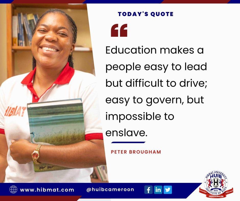 HuibCameroon's tweet photo. This week’s motivation!

A community made up of well-educated and invested citizens has the right ingredients to thrive.

“Education makes a people easy to lead but difficult to drive; easy to govern, but impossible to enslave.” —Peter Brougham https://t.co/SAgABrgUJj