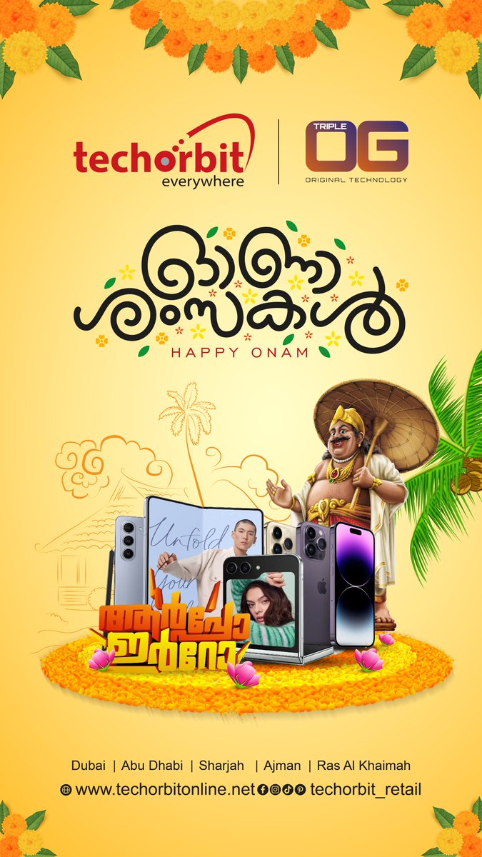 Techorbit2003's tweet image. Happy Onam! 🌼🌾 May this festive season bring you joy, prosperity, and togetherness. Enjoy the beautiful traditions and celebrations of Onam!
#Onam2023 #India #Kerala #techorbitonline #UAE #onlineshopping #tech