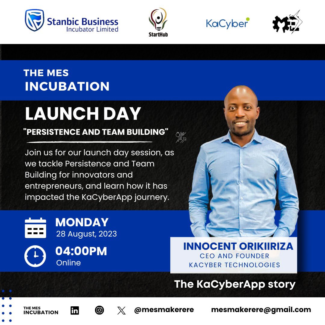 Get ready for an inspiring start to the week! Today as our CEO @Cool_inno takes the lead in launching the MESIncubation.
Talking about persistence and team building 
@StartHubAfrica | @SBIncubatorUG
#ImpactWeek #MESINCUBATION
