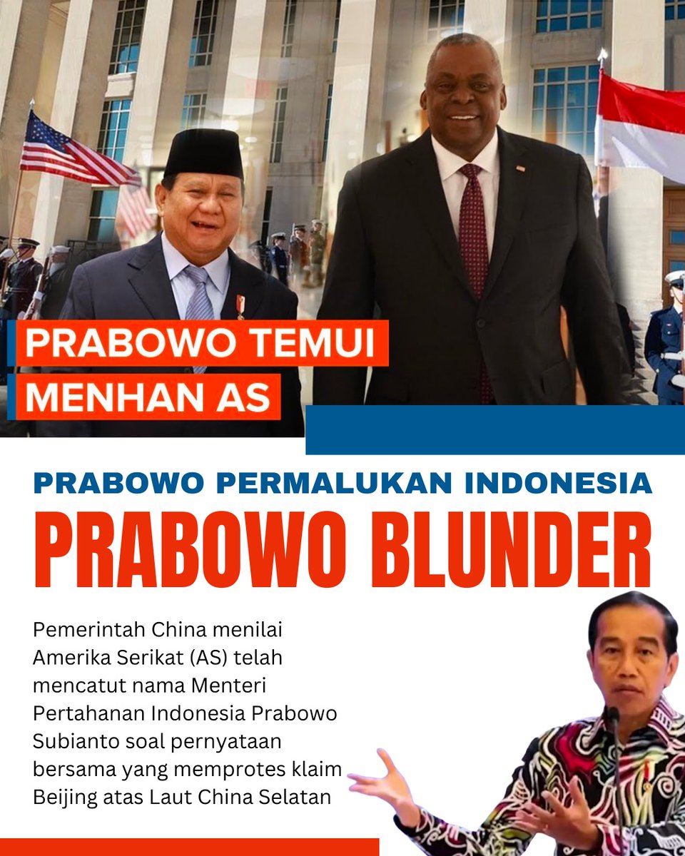 JhonSitorus_18's tweet photo. Saya melihat Prabowo berulang kali BLUNDER besar kebijakan luar negeri yg berkaitan dgn Pertahanan

Padahal, kita menganut politik luar negeri BEBAS AKTIF

Beberapa pernyataan Prabowo sering tanpa konfirmasi Presiden Jokowi

Ini BAHAYA, bisa2 kita jadi MAINAN negara BARAT https://t.co/u4iibGZSvu