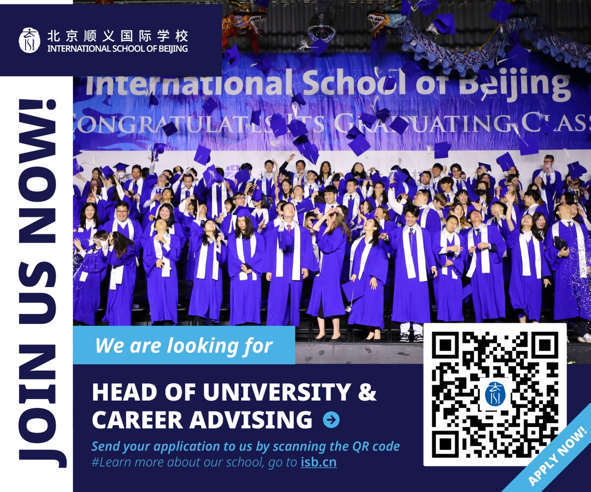 @ISBeijing is seeking a Head of Dept to lead our University & Career Advising team for the 24-25 school year.If you are a qualified educator and passionate about preparing students for their future, then scan the QR and apply! #collegecounselor #universityadvisor #educationjobs