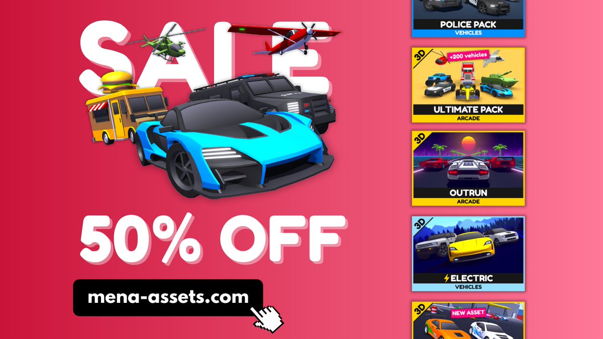 MenaStudios's tweet photo. SALE⚡. All 3D car packs at 50% OFF during next two weeks. Visit https://t.co/n7BTepbZlf

#lowpoly #gamedev #3dart https://t.co/B5FuOYdn2q