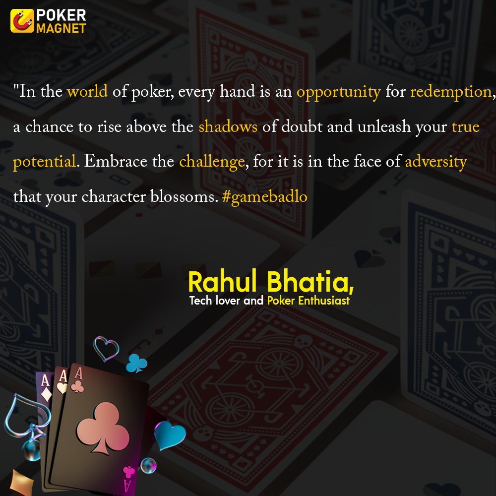 MagnetPoker's tweet photo. "In the world of poker, every hand is an opportunity for redemption, a chance to rise above the shadows of doubt and unleash your true potential. Embrace the challenge, for it is in the face of adversity that your character blossoms

#mondaymotivation #PokerMagnet #gamebadlo https://t.co/1JVl84jvvT