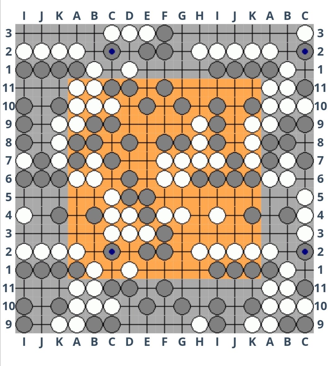 goPlayerJuggler's tweet photo. It's not actually such a difficult move, but it's still one of the prettiest moves I've ever played.
It's the position that's difficult. 
(Still need to see if it will lead me to a win, or not.) 
#ToroidalGo #tesuji #GoTorique #道棋 #围棋 #littlegolem
I played it a few days ago. https://t.co/PxzLTK1ith