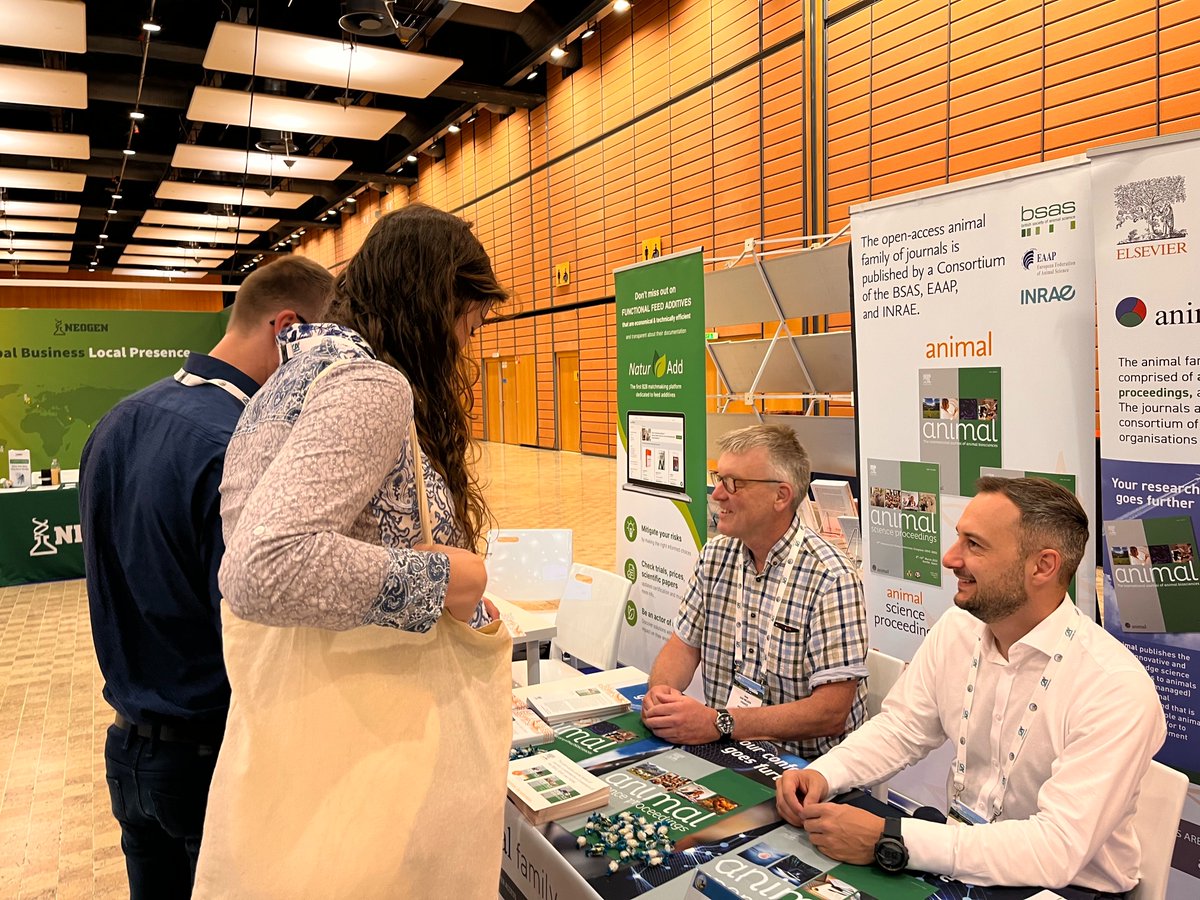 Come and meet the editors of the family of your society journals at the Exhibit Hall. #EAAP2023 <a href="/eaap2023Lyon/">Lyon EAAP</a> . Here, the editorial team discussing with PhD fellows from Canada @UniversiteLaval
