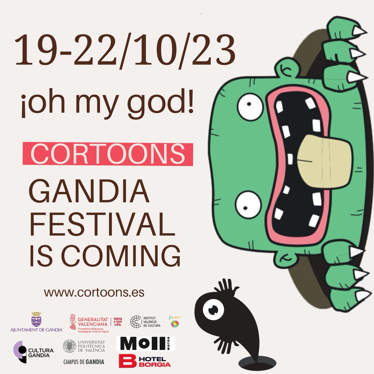 Cortoons Gandia Festival 19/22 de octubre 2023 al Teatro Serrano cortoons.es #gandia #cortoonsfestival #festival <a href="/festesdegandia/">Festes de Gandia</a>
  <a href="/CulturaGandia/">Cultura Gandia</a>
  <a href="/aj_gandia/">Ajuntament de Gandia</a>
   <a href="/UPVCampusGandia/">Campus de Gandia | UPV</a>
  <a href="/motor_moll/">Moll Motor</a>
 <a href="/hotelborgia/">Hotel Borgia Gandia</a>
  <a href="/elius_store/">ELIUS | Tu tienda de cosas frikis y kawaii</a>
 <a href="/generalitat/">Generalitat</a>